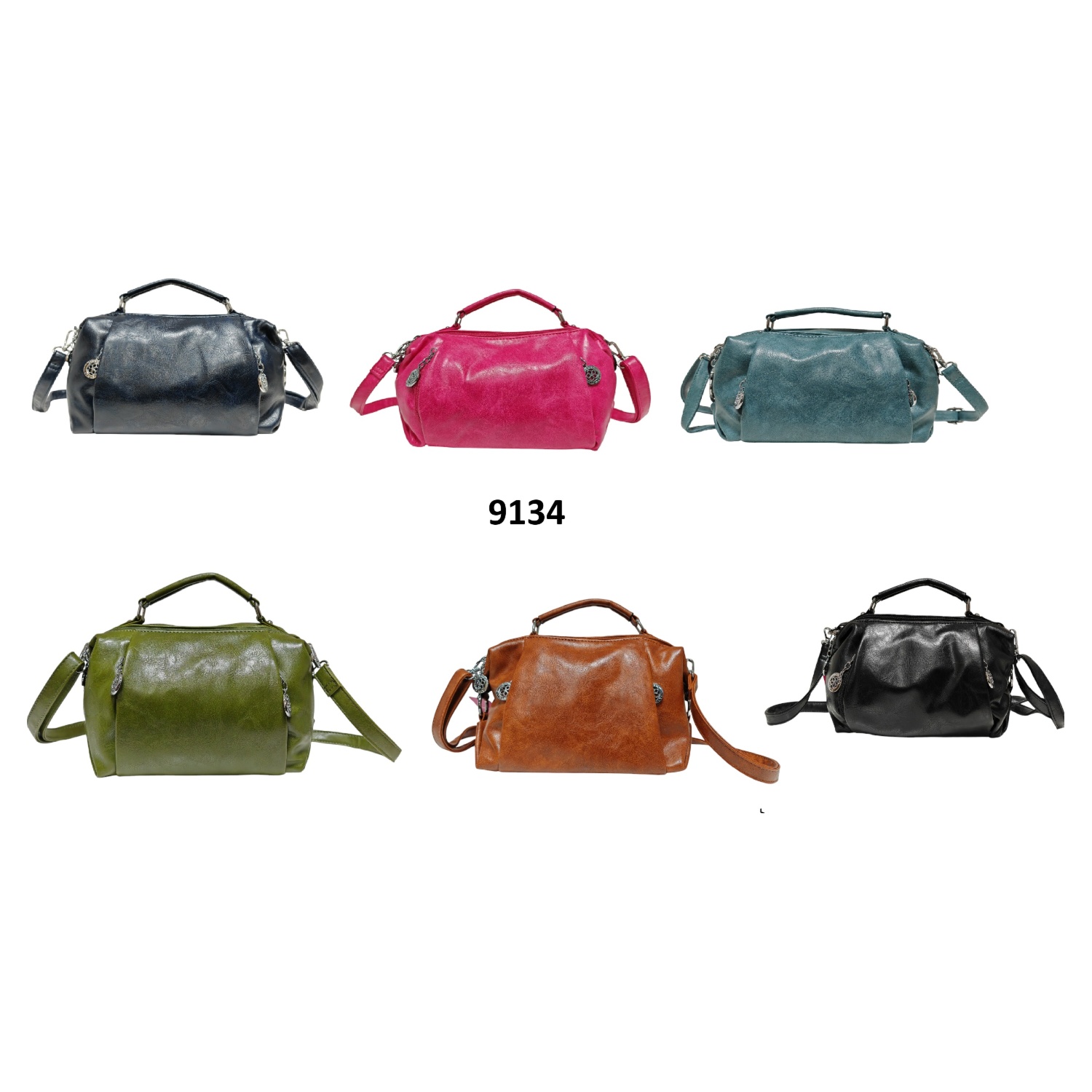 Mix 30 pcs- Soft Pu Silver-toned Double Zipper Top Handle Bag Cross Body Bag-9134