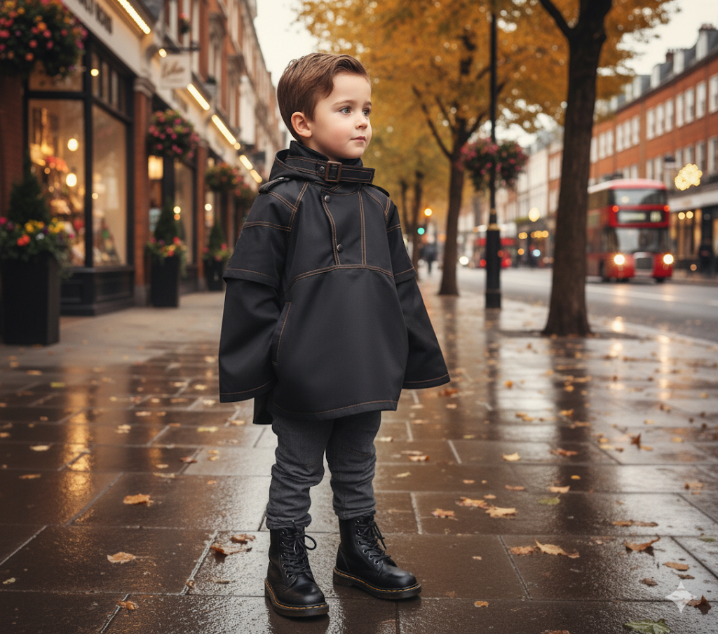 Kids Black Poncho Coat Cape Jacket Lightweight Windproof 3-5 Years Comfortable