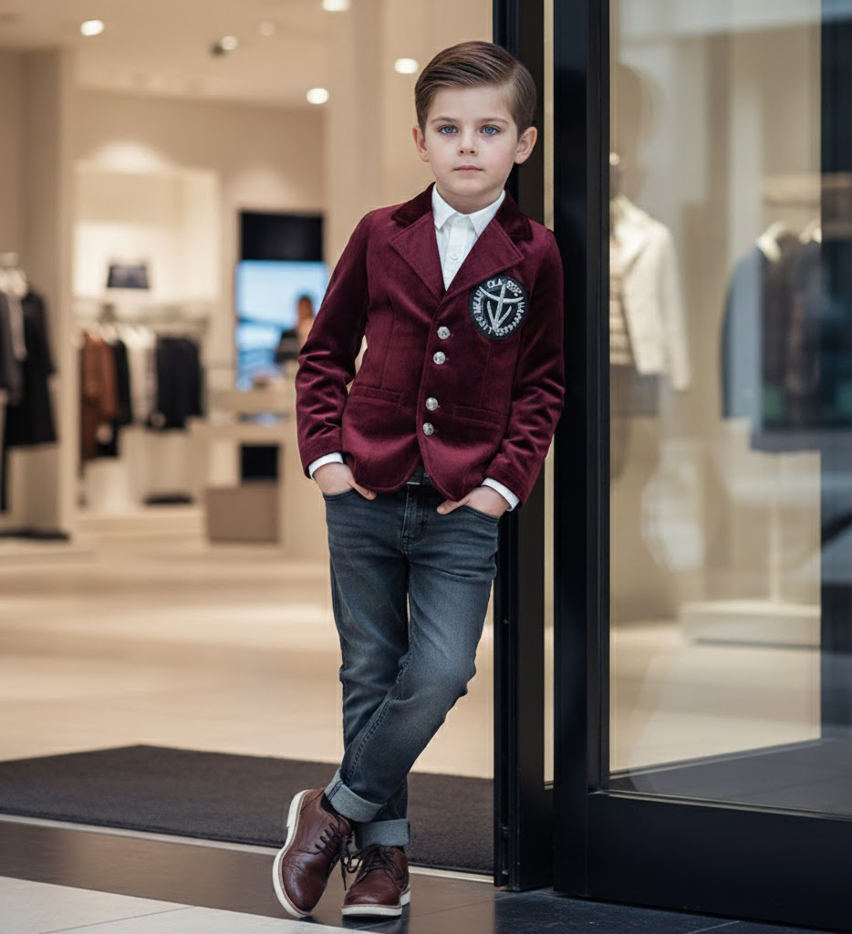Boys Wine Red Velvet Blazer Slim Fit Formal Party Wedding Jacket 3-12Years