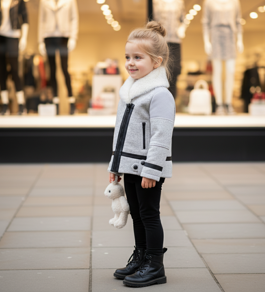 Girls Wool Winter Coat Faux Fur Collar Warm Padded Jacket 2-5Y