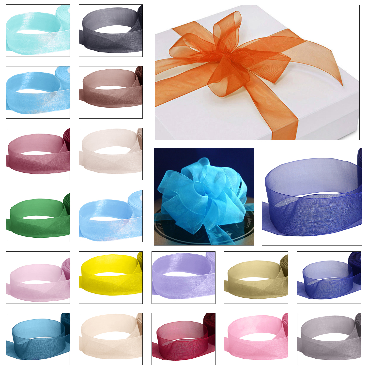 Organza Ribbon Wedding Craft Sheer Woven Edge 6/10/15/25/38mm Mix Size Assorted Colours 20m 100pcs Job Lot