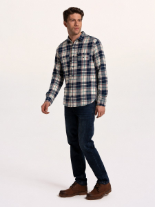 One Off Job Lot of 4 Brakeburn Men’s Ecru/Navy Check Shirts (S-XXL)