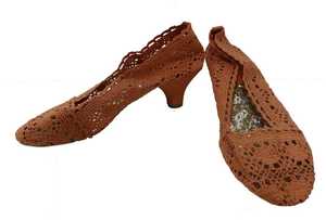 Joblot of 10 Ladies Small Wanna Brown Lace Heeled Loafers (T601)