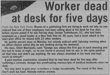 Man Died at Desk and Nobody Noticed: Workplace productivity Wholesale Clearance UK Blog