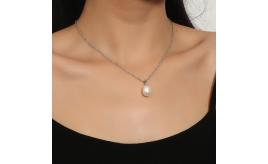 15pc_Silver Tone Necklace with Freshwater Pearl Pendant - White_UK Seller_GCJ221-White