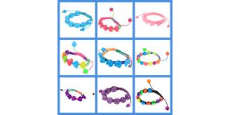 Wholesale Lot Of 50 Mixed Heart, Rose, Flower & Round Bead Fun Acrylic & Cord Ki