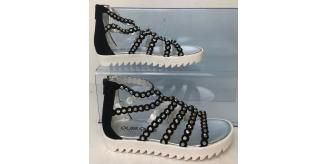 One Off Joblot of 4 Quis Quis Girls Ankle Sandals Black/Silver Stud Sizes 12-2.5