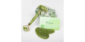 Face Massager, Roller + Gua Shua Board, Gift pack, Green JADE Roller