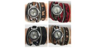 Wholesale Joblot of 10 Womens Double Wrap Animal Print Strap Watches