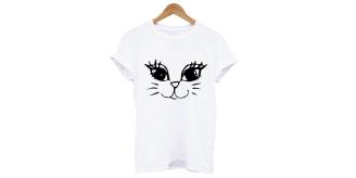 Womens Cute Cat Face T-shirt Size S to 2XL