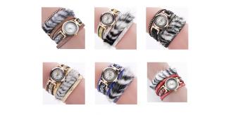 Wholesale Joblot of 10 Duoya Ladies Fur Accent Wrap Watches Mixed Colours