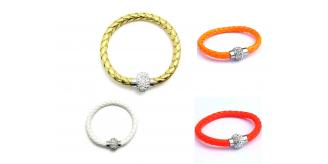 Wholesale Joblot Of 10 Ladies Plaited Faux Leather Bracelets With Crystal Bead