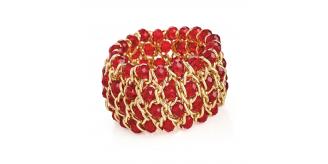20pc Joblot | Gold Colour Red Crystal Elasticated Bracelet | GCJ105