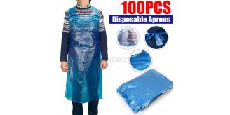 10 Packs (100pc per pack) Disposable Lightweight Waterproof Blue Plastic Aprons  for Salon/Garden/Home Etc. l UK SELLER