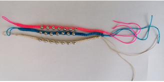 Wholesale Joblot Of 50 Cord & Silver Bead Bracelets In Blue, Pink & Sand