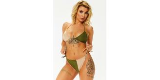 20 x Misspap Colour Block Khaki & Mocha Bikini Bottoms UK 8 New