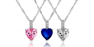 15 x Heart Cut Simulated Sapphire Pendants , 3 Colours, 5 Necklaces Per Colour l UK SELLER l GCJ024