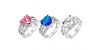 36 x Angel Heart Crystal Stud Rings, 3 Colours, 4 Sizes, 5 Rings Per Colour & Size l UK SELLER l GCJ010