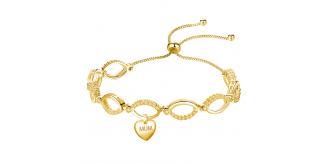 10 x Gold Adjustable Infinity Swarovski Bracelet with Personalised 'MUM' Tag l UK SELLER l GSVB061-GOLD