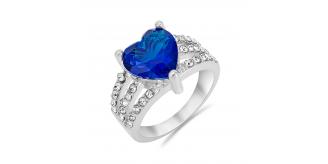 20 x Silver Tone Ring with Blue Cubic Zirconia Heart, 4 Sizes, 5Pcs Per Size| UK SELLER | GCJ010-Blue