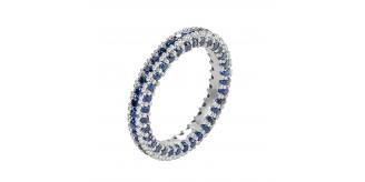 12 x Silver & Blue Eternity Band Ring with Cubic Zirconia Crystals, 4 Sizes, 3Pcs Per Size | UK SELLER | GCJ026