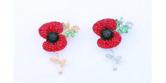 10pc Crystal Poppy Brooch /UK Seller/GCJ145 Silver+Gold
