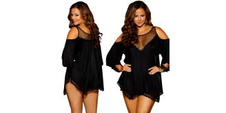 20pc Black Lace Cold Shoulder Mini Dress Top |UK SELLER|GCL039-S