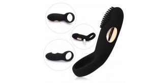 10pc Powerful Rechargeable Velvet Touch 12 Vibration Modes Cock Ring with Clitoral Stimulator Couple Toy|GCAP019