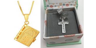 One Off Joblot of 4 MBLife Mini Holy Bible & Silver Cross Necklaces