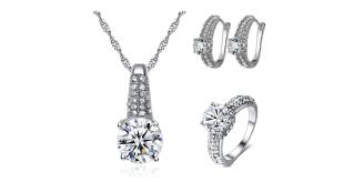 24 x Silver tone plated Necklace, Ring and Earrings Tri-set (8 sets) | UK SELLER | GCJ121-Silver tri set