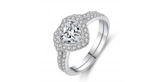 20 x Heart Hugged Crystal Double Ring (10 Double Ring Sets), 4 Sizes (K,M,P,R)  | UK SELLER | GCJ125