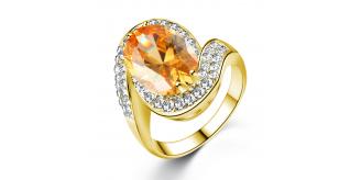 15 x Gold Tone Crystal Ring with Amber Stone, 3 Sizes, 5 Pieces Per Size | UK SELLER | GCJ158