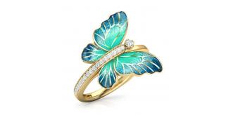 20 x Gold Tone Blue Butterfly Ring, 5 Sizes, 4 Rings Per Size | UK SELLER | GCJ164
