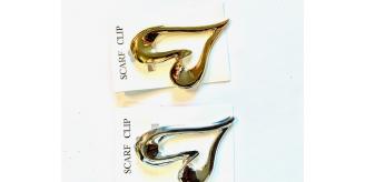 GOLD AND SILVER TONE HEART BROOCHES / SCARF CLIP