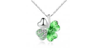 10pc FOUR-LEAF CLOVER NECKLACE GREEN CRYSTALS | GCC053 UK SELLER 