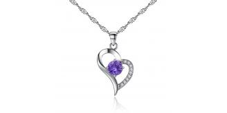 10pc HEART RING PENDANT PURPLE CRYSTAL NECKLACE | GCC054 UK SELLER