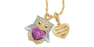 10pc LOVE OWL WOMENS NECKLACE PURPLE CRYSTAL PENDANT | GCC087 UK SELLER