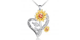 10pc HEART SHAPED SUNFLOWER PENDANT WOMENS NECKLACE | GCC088 UK SELLER