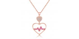 10pc HEART SHAPED HEARTBEAT PENDANT NECKLACE RED CRYSTALS | GCC092 UK SELLER