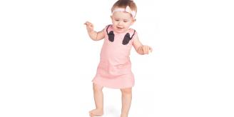 20 Branded Cool DJ Headphones Print Baby & Toddler Dresses (PEACH 5 each size)