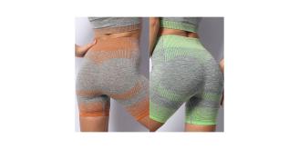 30pc Women's Gym Shorts Seamless Stretch Yoga Fitness Shorts Mixed 3 Sizes|GCL090-Green&Orange Shorts