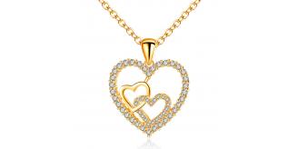 10pcs Double Heart Zirconia Crystals Love Gold Tone Pendant Necklace|GCJ338|UK SELLER