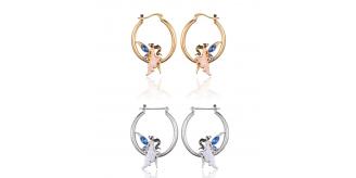 10 Pairs - Dancing Lady Fairy Hoop Earring with Blue Crystals in Colour Silver and Gold - 2 Colours 5 Each |GCJ542-Silver/Gold|UK SELLER