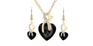 20 pcs - Black/Blue Necklace and Earrings Set with a Heart Theme (10 Sets)|GCC014-Random|UK SELLER