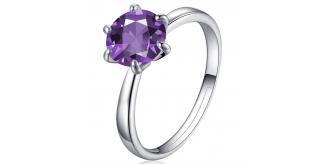 10 pcs - Solitaire Amethyst Zircon Purple Crystal 6 Prong Silver Ring in Size P and R – 2 Sizes 5 Each|GCC066|UK SELLER