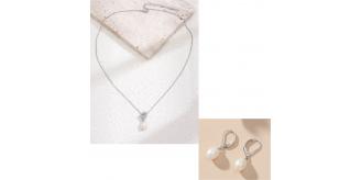 20 pcs - Crystal Heart with Freshwater Pearl Pendant Necklace in Silver Chain and Earrings Set (10 Sets)|GCJ223+GCJ236|UK SELLER