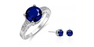 20 pcs - Brilliant Cut Blue Cubic Zirconia Stud Earrings and Ring Set - Random Ring Size - Total 10 Sets|GCJ012+GCJ019-Blue-Random Ring Size|UK SELLER