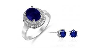 20 pcs - Beautiful Princess Style Silver Plated Blue Crystal Ring and Earring Set - Random Ring Size - Total 10 Sets|GCJ013+GCJ019-Blue-Random Ring Si