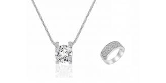 20 pcs - Premium Crystal Pendant and S925 Silver Plated Cubic Zirconia CZ Ring Set - Random Ring Size - Total 10 Sets|GCJ022+GSV021-Random Ring Size|U