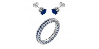 20 pcs - Blue Eternity Cubic Zirconia Crystals Band Ring and Earring Set - Random Ring Size - Total 10 Sets|GCJ026GCJ019-Random Ring Size|UK SELLER